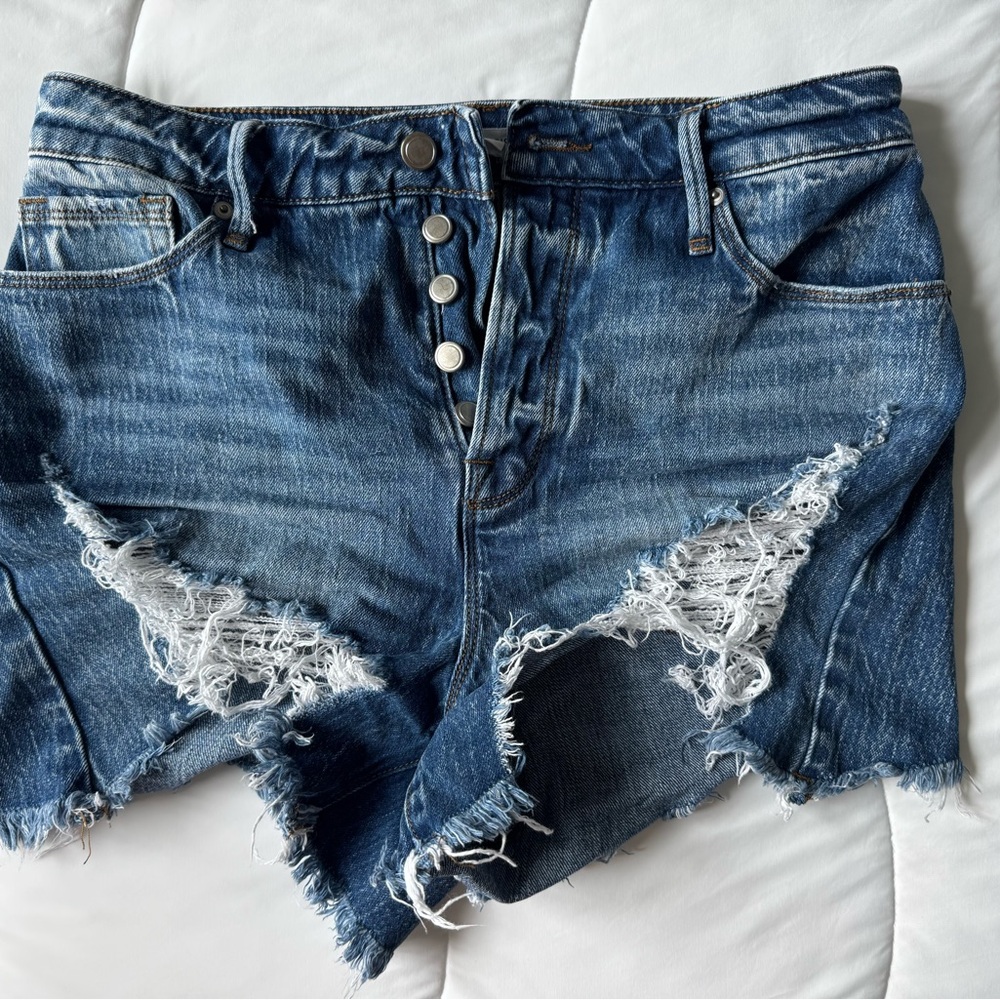 Good American Blue Distressed Jean Shorts